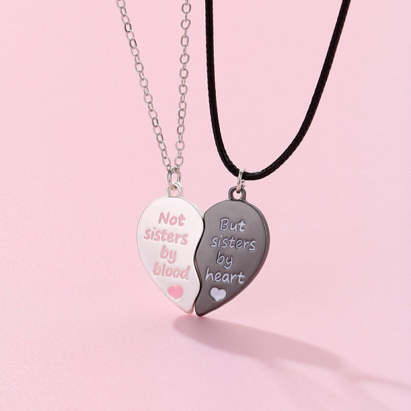 BFF Magnetic Split Heart Necklaces – Not Sisters by Blood, But by Heart